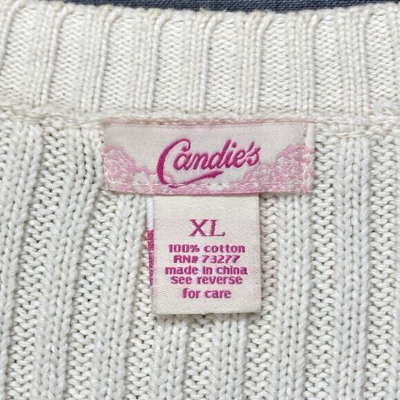 Candies V- Neck Cardigan Womens S Girls XL Ivory Knit Casual Minimalist Sweater - Picture 15 of 15